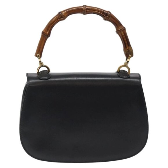 GUCCI Bamboo Hand Bag Leather Black Gold 000 46 0188 Auth 122152 - Picture 3 of 16